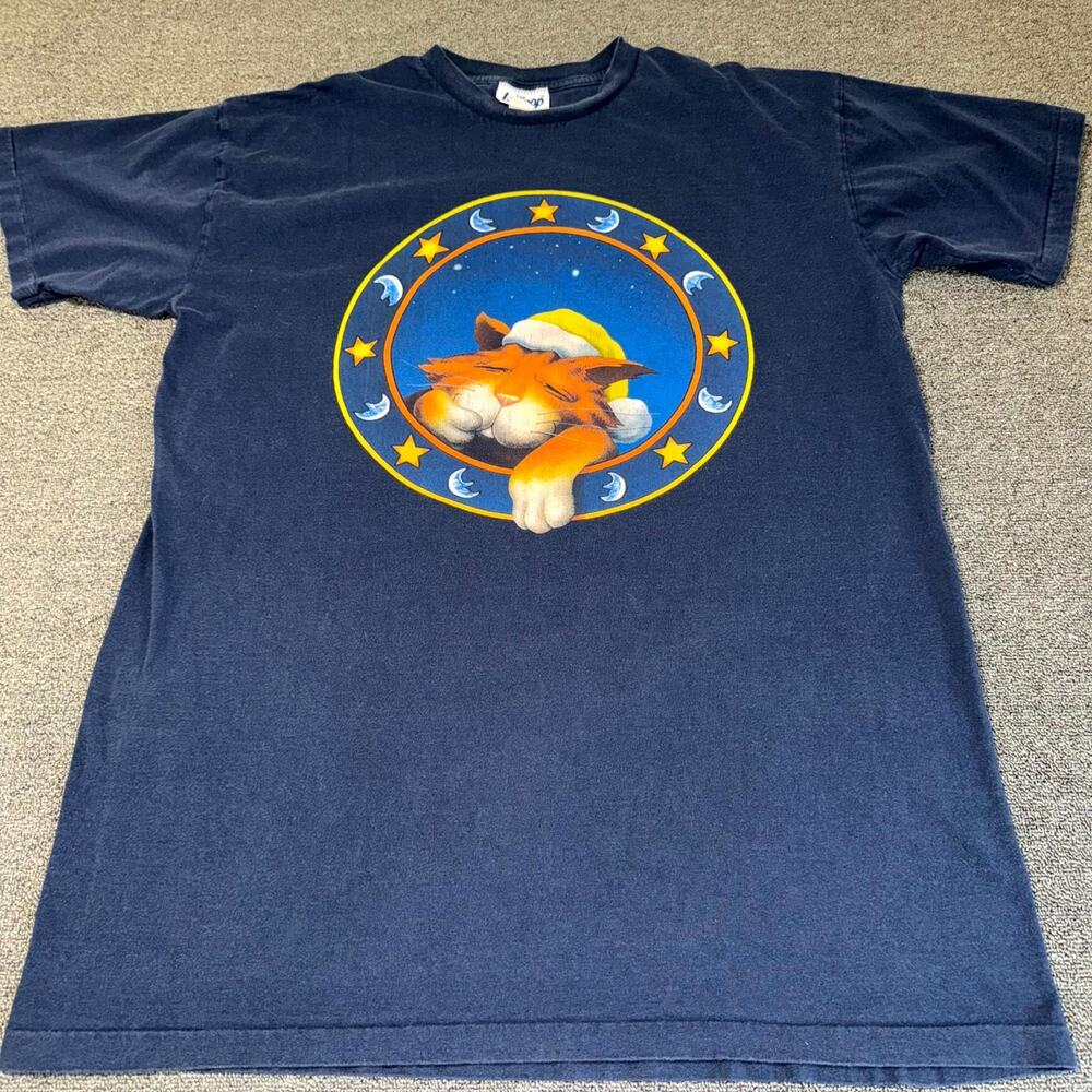 Vintage Lollipop T Shirt Adult One Size Blue Sleepy Cat Graphic Short Sleeve 2XL